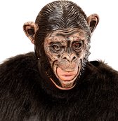 Widmann - Aap & Gorilla & Baviaan & King Kong Kostuum - Masker Chimpansee Met Open Mond Planet Of The Apes - Bruin - Carnavalskleding - Verkleedkleding