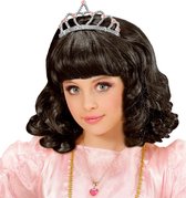 Widmann - Koning Prins & Adel Kostuum - Schoonheidskoningin Pruik, Prinses Zwart Met Kroon Kind - Zwart - Carnavalskleding - Verkleedkleding