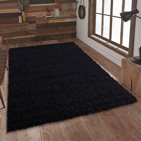 tapijt, woonkamer, zwart, hoogpolig, langpolig, modern, afmetingen: 160 x 230 cm
