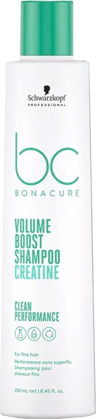 Flacon de 250ml de shampooing Schwarzkopf Bonacure Volume Boost, bouchon vert.