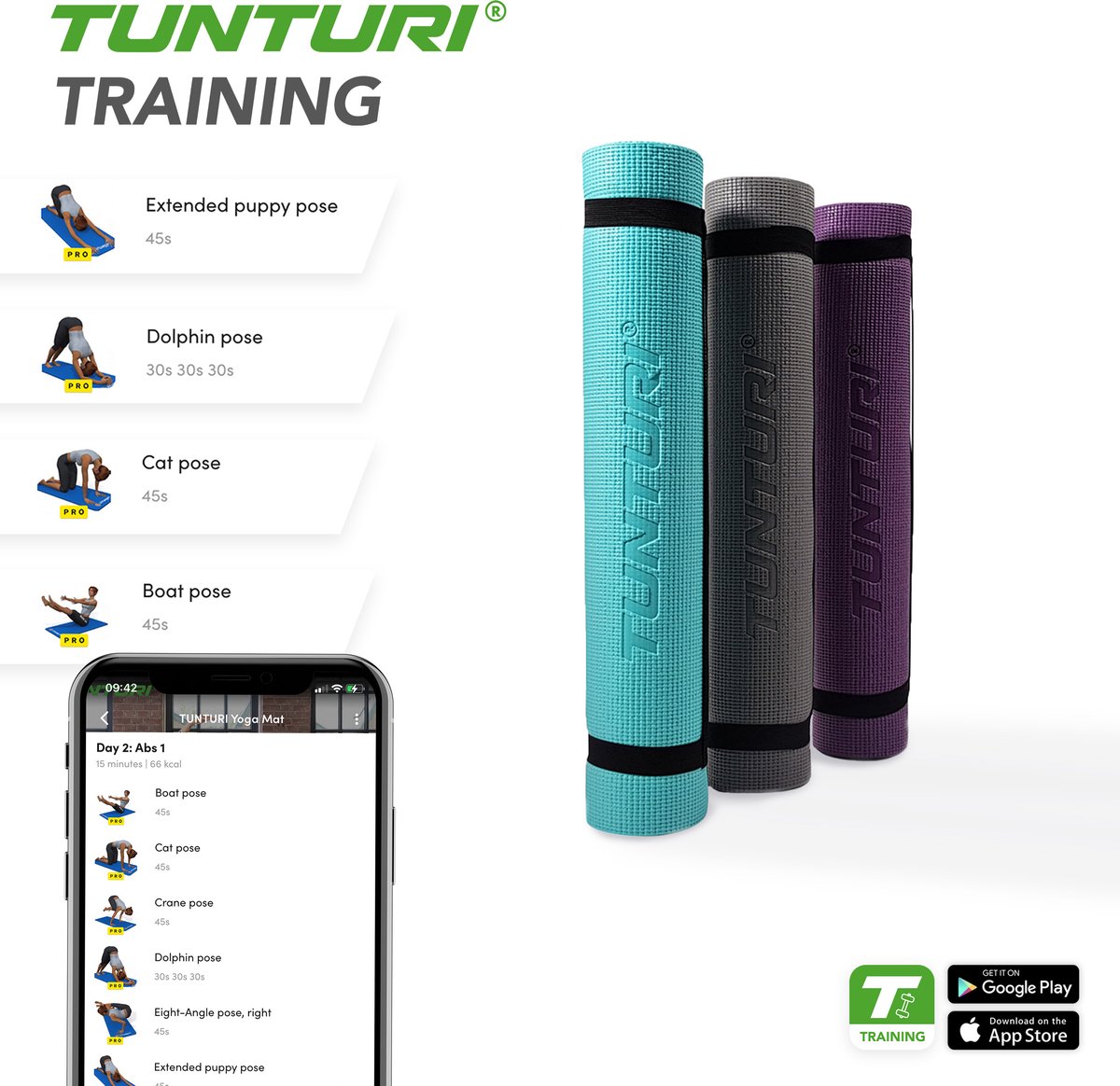 Tunturi PVC Yogamat - Fitnessmat 4mm dik - Turquoise thumbnail 5