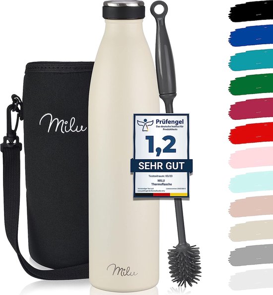 RANJIMA Thermoskan van 1000 ml, zwart, thermoskan met zeef, dubbelwandig roestvrij staal, voor warme dranken, thermoskan voor koffie, thee, melk