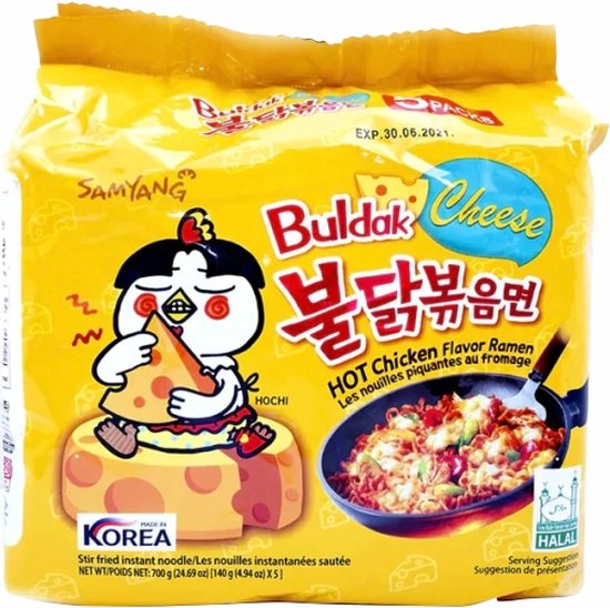 Nouilles ramen Buldak en sachet individuel - Hot chicken cheese 140G  (SAMYANG)