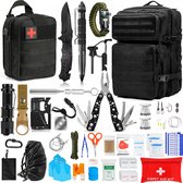 Survival Kit Outdoor - Tactische Rugzak - Survival armband - zakmes - paracord armband - vuursteen vuurstarter kit - zaklamp - kompas - Noodpakket - Outdoor camping survival set - Survival spullen - Cadeau man - XXL set - Zwart