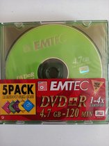 Emtec 5 er Pack DVD+R 4.7 GB 120Min 1-4x Rainbow color Slim Case