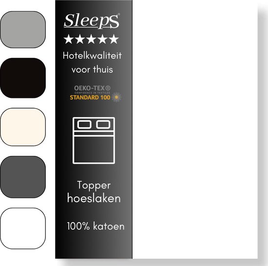 Sleeps Zacht Katoenen Topper Hoeslaken Wit 90x220 cm - Glad Katoen - Perfecte Pasvorm - Heerlijk Zacht