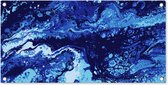 Tuinposter Marmer - Blauw - Waterverf - 80x40 cm - Wanddecoratie Buiten - Tuinposter - Tuindoek - Schuttingposter - Tuinschilderij