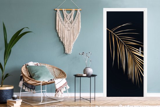 Sticker de porte Plantes - Or - Zwart - Feuilles - Luxe - 80x205 cm - Affiche de porte