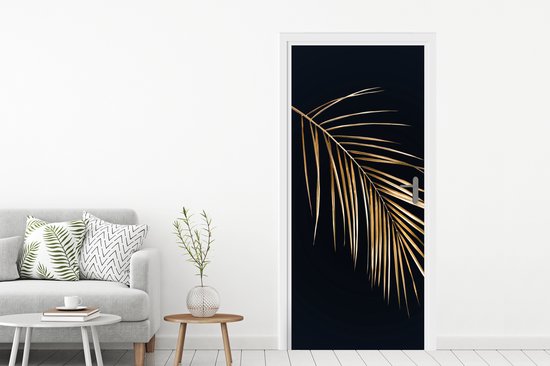 Sticker de porte Plantes - Or - Zwart - Feuilles - Luxe - 80x205 cm - Affiche de porte