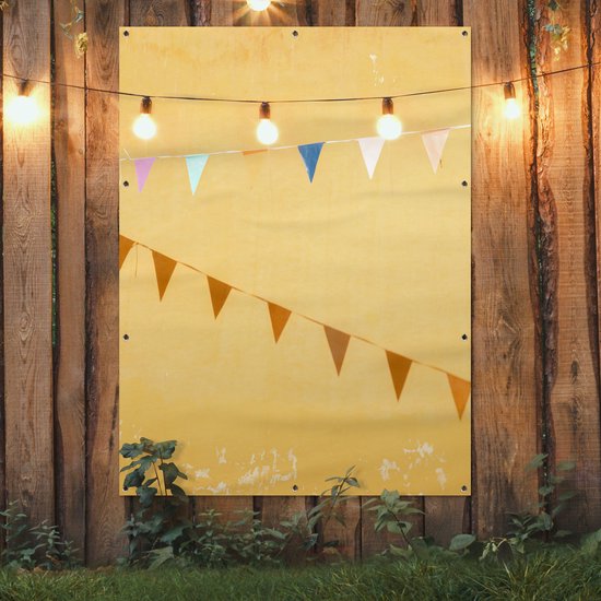 Décoration murale extérieure Drapeaux - Fête - Jaune - Coloré - 120x160 cm - Toile de jardin - Affiche extérieure