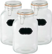 Weckpot/inmaakpot - 3x - 3L - glas - met beugelsluiting - incl. etiketten