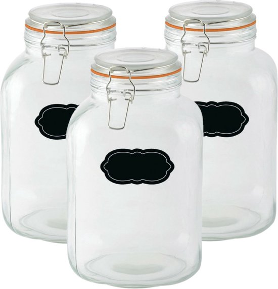 Weckpot/inmaakpot - 3x - 3L - glas - met beugelsluiting - incl. etiketten