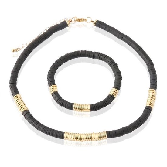 Sorprese Black Gold - collier femme - bracelet inclus - collier de perles femme - 40 cm - cadeau - Modèle Z