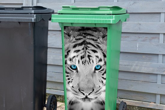 Autocollant pour contenant Animaux - Tigre - Yeux - Blauw - Zwart et blanc - 44x98 cm - Autocollant Kliko