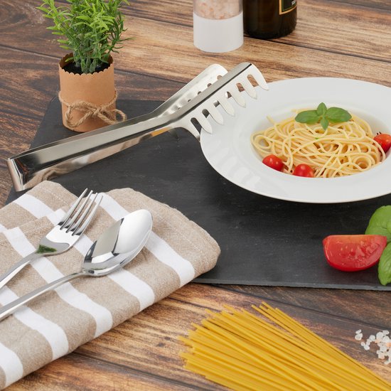 Relaxdays spaghettitang - set van 3 - serveertang met tanden - pastatang - keuken - rvs - Relaxdays