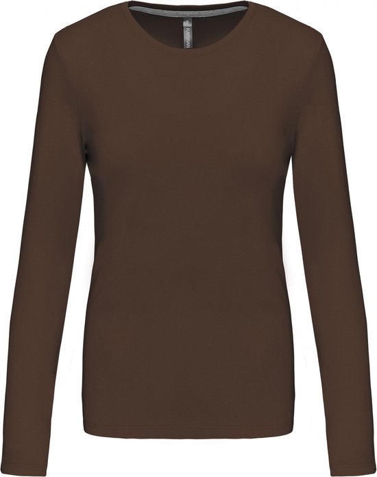 Kariban Dames T-shirt ronde hals lange mouwen K383 - Chocolate - XL