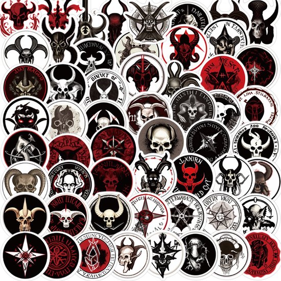 Foto: Duivel satan stickers 56 ronde stickers 5cm voor gitaar laptop deur etc voor volwassenen gothic