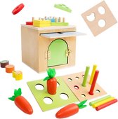 Houten kinderpuzzelbox - Sorteer en stapelspeelgoed - 5 in 1 - Activiteiten box - Regenboogkleuren - Open einde speelgoed - Educatief montessori speelgoed - Grapat en Grimms style