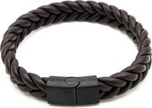 Sorprese armband - Premium - armband heren - leer - bruin - 21 cm - zwarte sluiting - cadeau - Model P