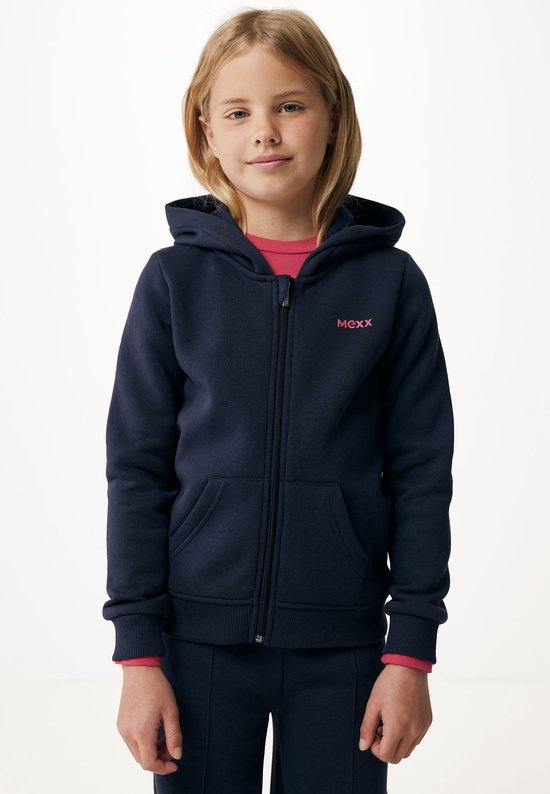 Basic Hooded Full Zip Sweater Meisjes - Navy - Maat 110-116