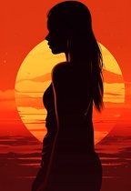 Sunset Silhouette | Zonsondergang Poster | Silhouette Poster| Kleinkunst | Poster Vrouw Mooi | Woondecoratie | 61x91cm | Geschikt om in te Lijsten