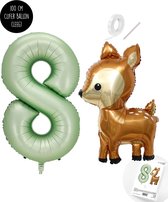Snoes - Bambi Basis ballon set XXL Cijferballon Olijf Nude 8 - Lief Hert + Cijfer Ballon 8 Jaar - Helium Geschikt