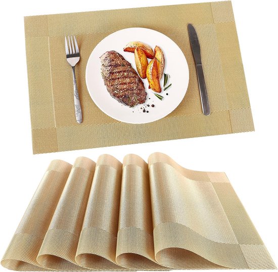 Placemats Set Van 6 Antislip Wasbaar PVC Scheurbestendig Hittebestendig Placemats Voor Thuis Restaurant Eettafel 45 X 30 Cm Bruin