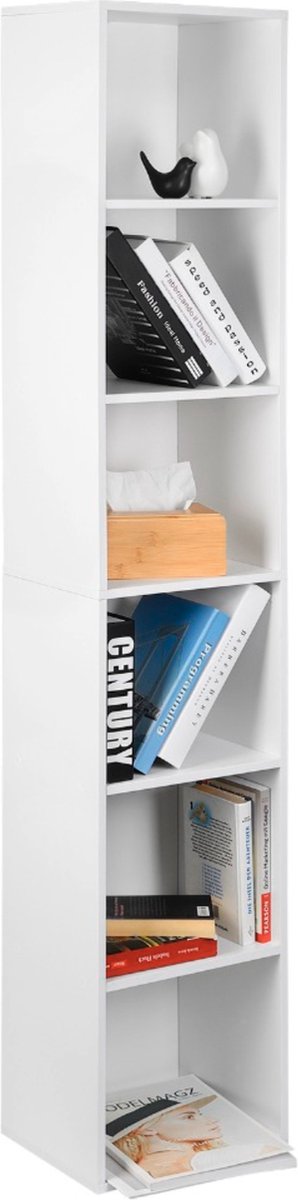 Happyment Boekenkast Open - 6 Vakken - Wit - Boekenkast - Boekenrek - Woonkamer, slaapkamer en kinderkamer - Hout - 30x23.5x158.4cm
