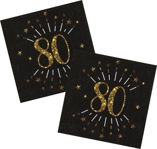 Tralala Party 16 Feestservetten Voor 80e Verjaardag – Wit En Goud, Drielaags, 33 X 33 Cm Uitgevouwen, Elegant En Feestelijk