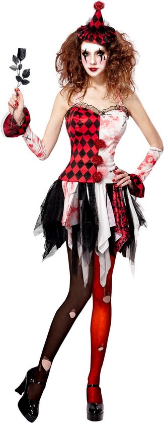 Widmann - Monster & Griezel Kostuum - Boosaardige Harlekijn Henriette - Vrouw - Rood - Medium - Halloween - Verkleedkleding