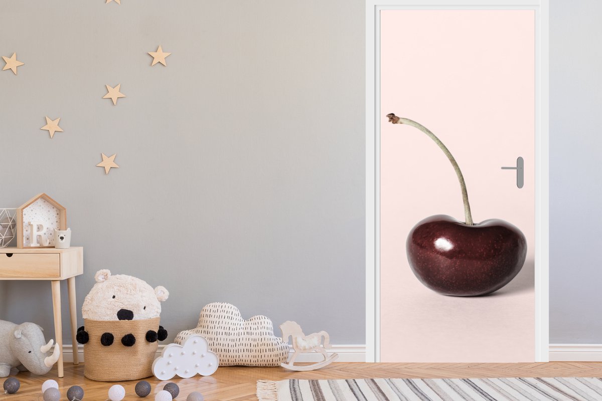 Deurposter 75x205 cm - Deursticker Kers - Fruit - Rood - Stilleven - Meubelfolie zelfkleve
