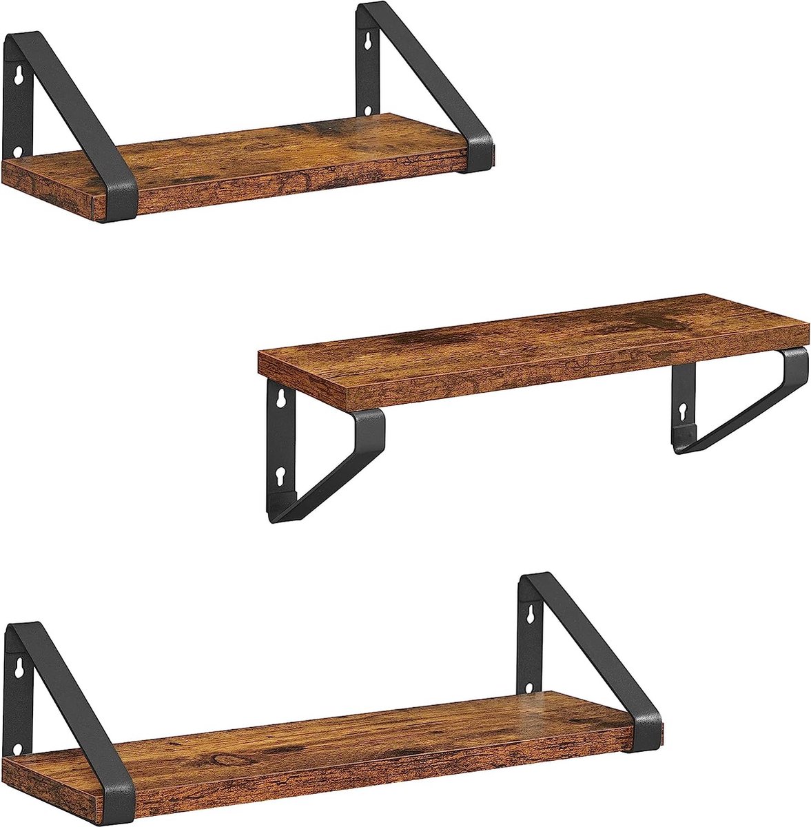 wandplank in industrieel ontwerp, zwevende plank, set van 3, wandmontage, stabiele plank voor presentatie, voor woonkamer, badkamer, keuken, vintage LWS33BX - Merkloos