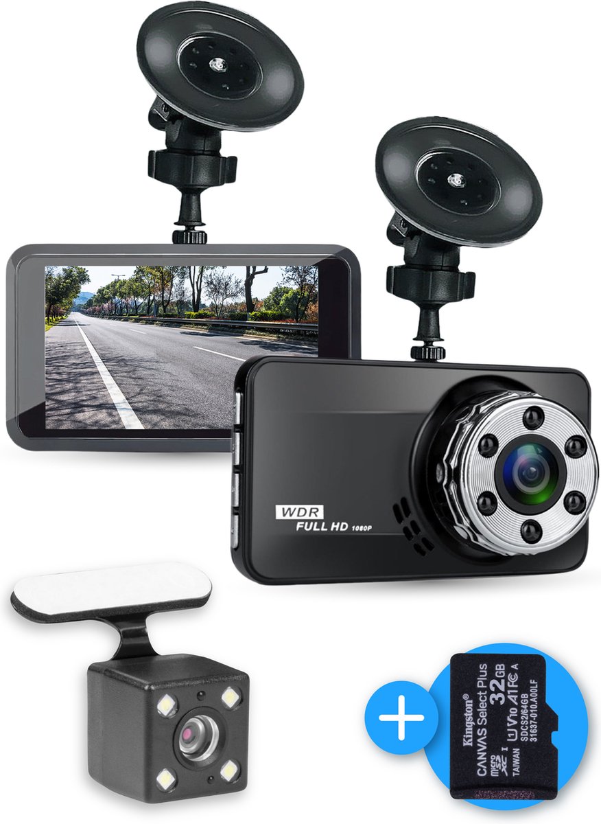 Nuvance - Dual Dashcam voor Auto - Dashcams Voor en Achter - Full HD - Incl. 32gb SD Kaart - Parkeermodus met G-sensor en Nachtvisie - 170° Wijdhoek en IPS Display