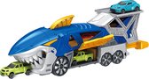 Voiture jouet pour enfants – Chariot Shark – Truck Shark – Éjectable – Avec piste rotative éjectable – Avec 4 voitures de sport – Jouets pour enfants de 3 ans – Cadeaux d'anniversaire – Cadeaux de vacances