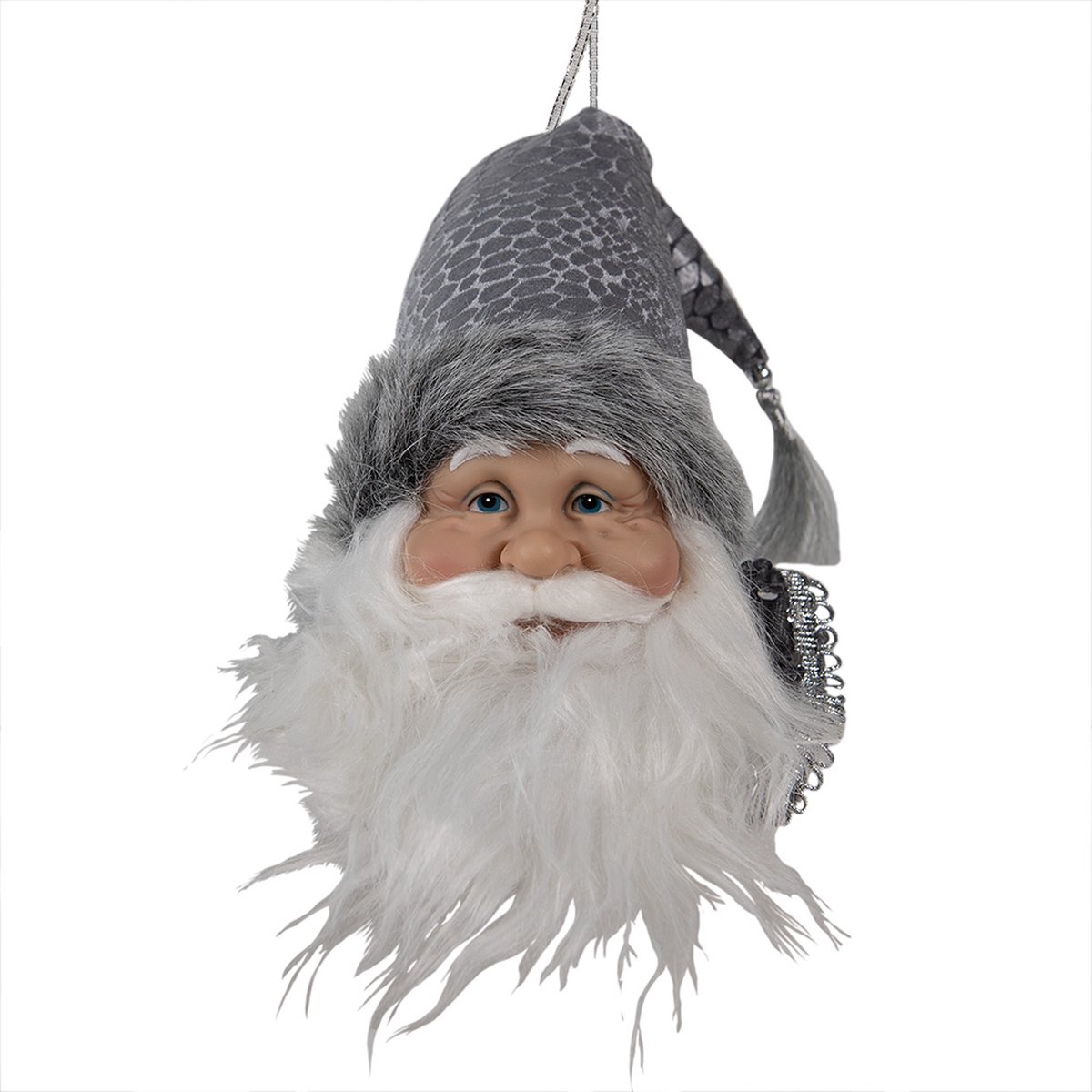 Clayre & Eef Kersthanger Kerstman 10x9x28 cm Grijs Kunststof