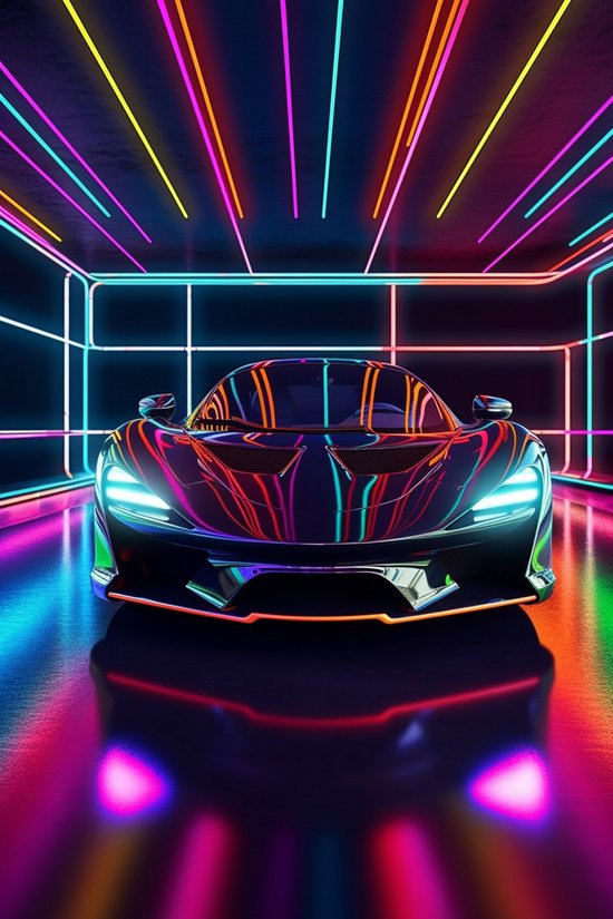 Sportscar Poster | Neon Auto Poster | Neon Car Poster | Woondecoratie | 61x91cm | Geschikt om in te Lijsten