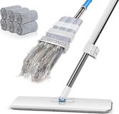 Dweilmop met uitwringfunctie, vloerwisser met 6 microvezel dweilpads, 130 cm ondersteunde handgreep, plate mop met rightop functie voor hardhout, laminaat, tegels, vloerreiniging