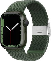Braided Nylon Groen band - Geschikt voor Apple Watch 42mm - 44mm - 45mm - 49mm - Verstelbare stretchy elastische gevlochten smartwatchband met gesp - Voor iWatch Series 8/7/6/SE/5/4/3/2/1/Ultra grote modellen