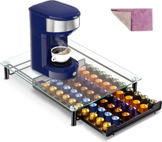 Porte-Capsules avec Support Cafetière Nespresso en Métal Noir