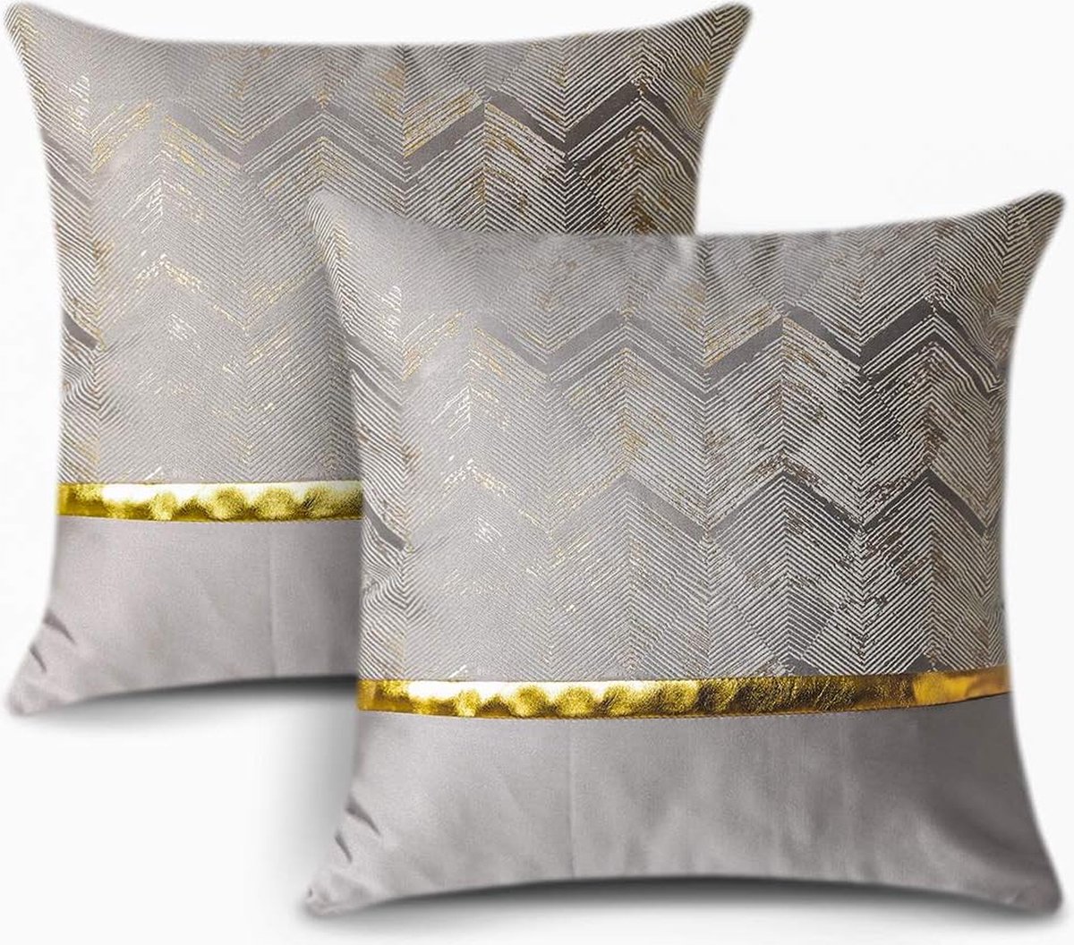 Set van 2 kussenslopen voor bank, auto, slaapkamer, luxe, moderne, minimalistische gouden leren naden, golfstrepen, sierkussen, kussenhoes, kussenhoes, 40 x 40 cm (zilver)