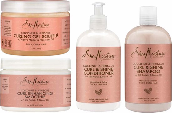 Shea Moisture Coconut & Hibiscus - Shampoo Conditioner Smoothie Soufflé - Set of 4