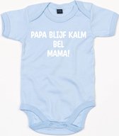 Baby Romper Papa Blijf Kalm Bel Mama - 12-18 Maanden - Dusty Blue - Rompertjes baby met tekst