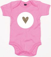 Baby Romper Hartje - 12-18 Maanden - Bubble Gum Pink - Rompertjes baby met opdruk