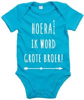 Baby Romper Hoera Grote Broer - 6-12 Maanden - Surf Blue - Rompertjes baby met tekst