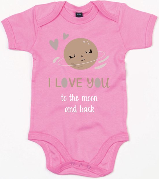 Bébé Romper Moon - 3-6 mois - Bubble Gum Pink - Barboteuses bébé avec texte