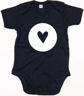 Baby Romper Hartje - 6-12 Maanden - Zwart - Rompertjes baby met opdruk