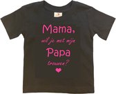 T-shirt Kinderen "Mama, wil je met mijn papa trouwen?" | korte mouw | Zwart/roze | maat 122/128