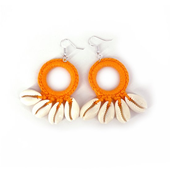 Sea Shell Oorhangers - Oranje | Schelp Oorbellen | Lengte 7 cm | Fashion Favorite