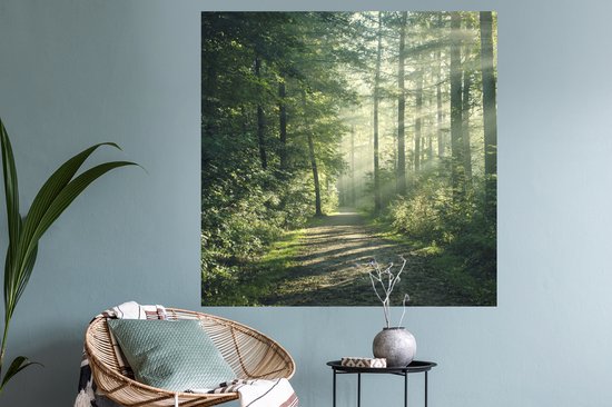 Stickers muraux - Film autocollant - Forêt - Chemin - Soleil - Arbres - Vert - Nature - 120x120 cm - Film adhésif - Stickers muraux Chambre d'enfant - Papier peint autocollant XXL