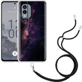 Cazy Hoesje met koord geschikt voor Nokia X30 Black Space Marble